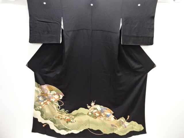 JAPANESE KIMONO / TOMESODE / EMBROIDERY / FLORAL PLANTS